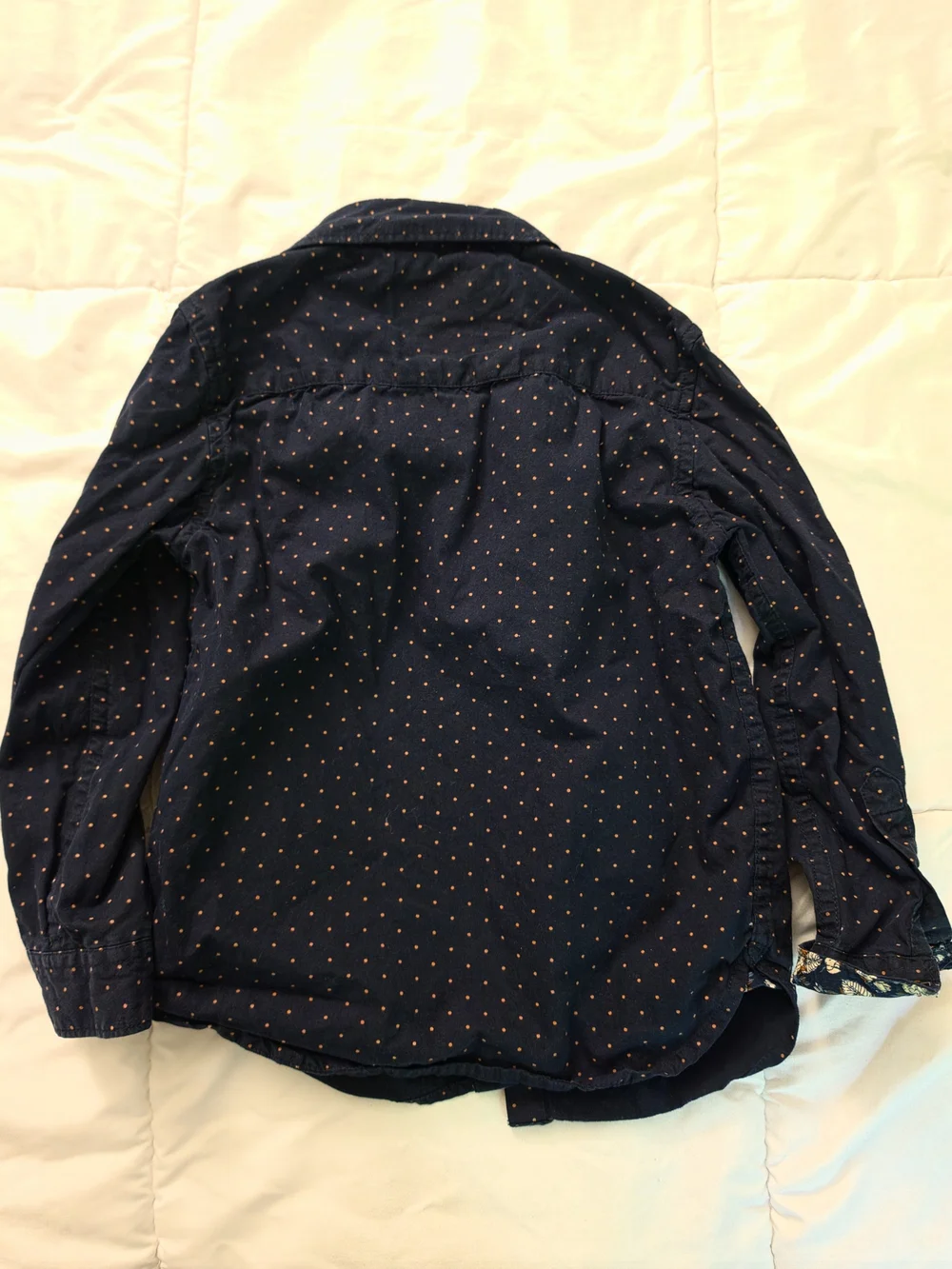 Denim & Flower Navy Button-Down Shirt with Small Dot Print - Picture 6 of 7
